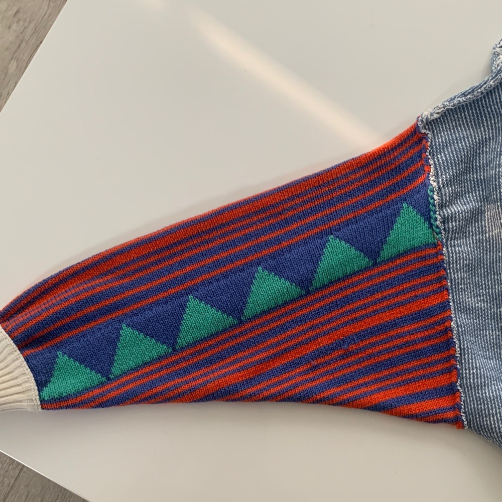 Free People Patchwork Pullover Sweater Blue Multi… - image 8